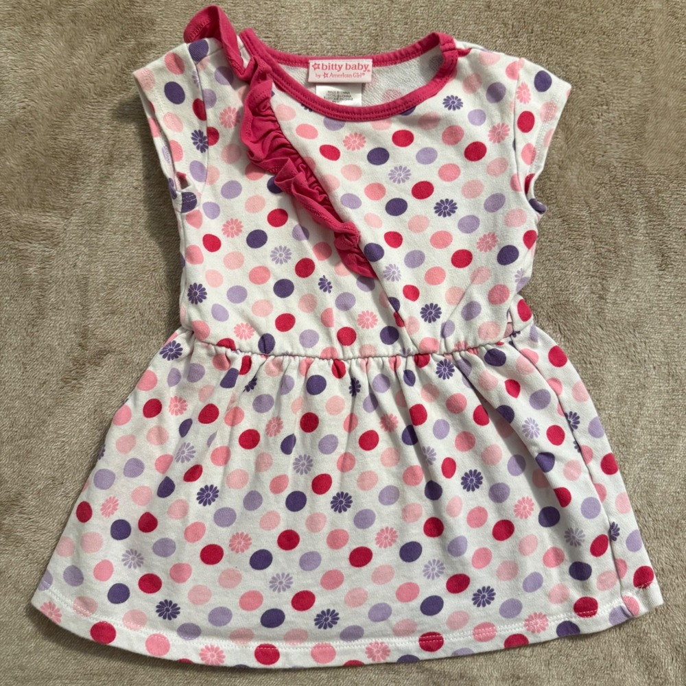 Bitty Baby American Girl Girls Size 3 Pink Purple Polka Dot Ruffle Dress